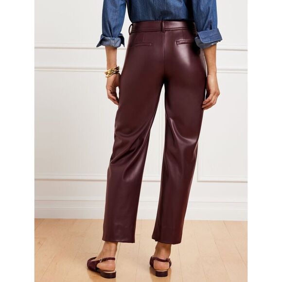 Talbots FAUX LEATHER STRAIGHT ANKLE PANTS burgundy size 8P NWT - Picture 2 of 11